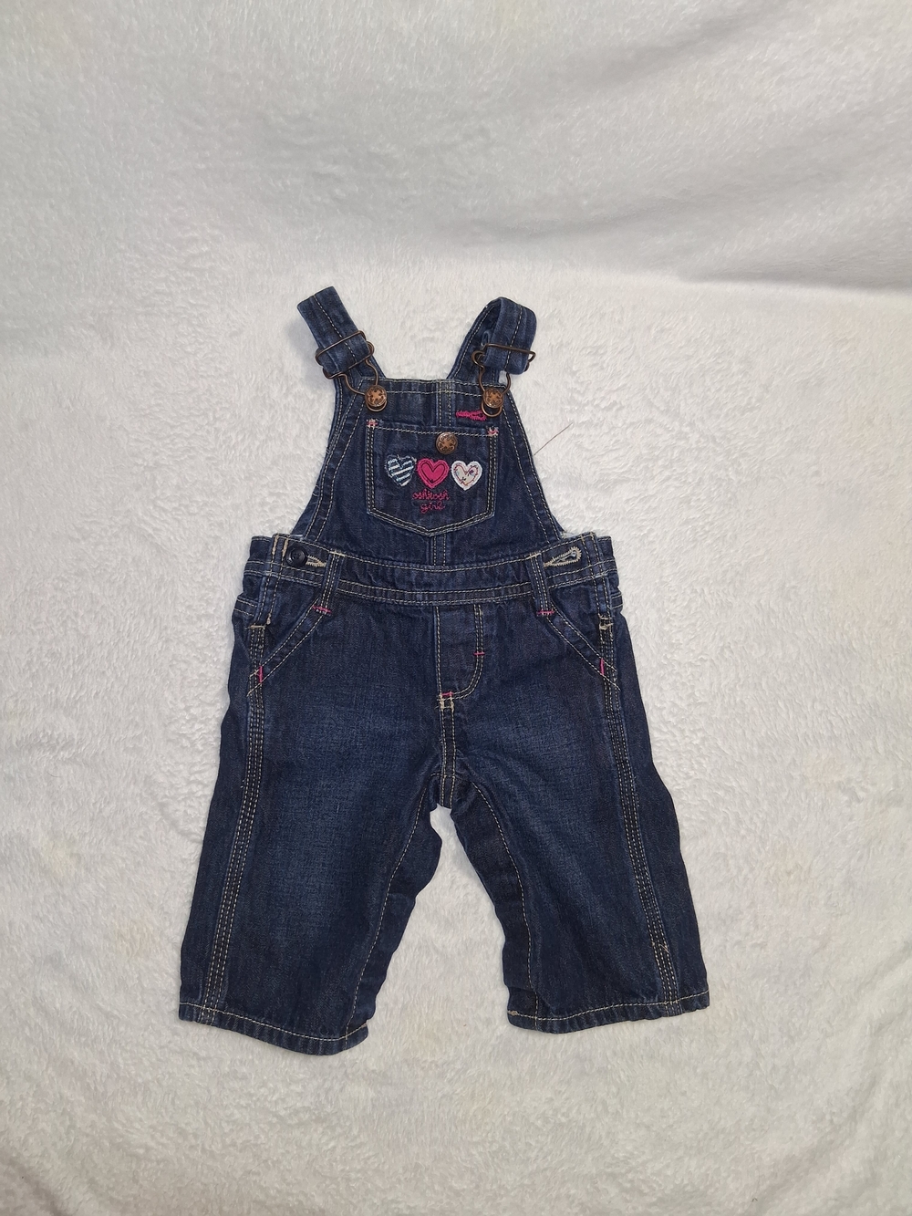 Girls Dark Blue Denim Overalls with Heart Patch